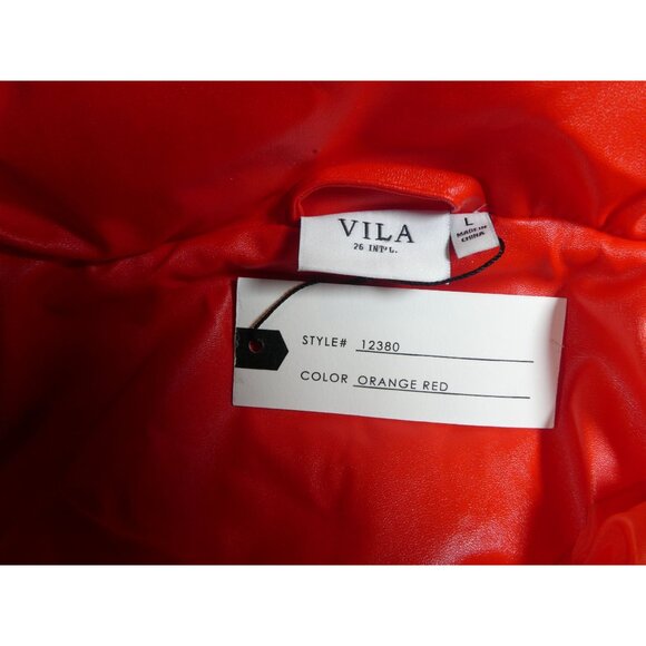Vila by‎ 26 international Orange Red Faux Leather Jacket 12380 Size L - Picture 4 of 4